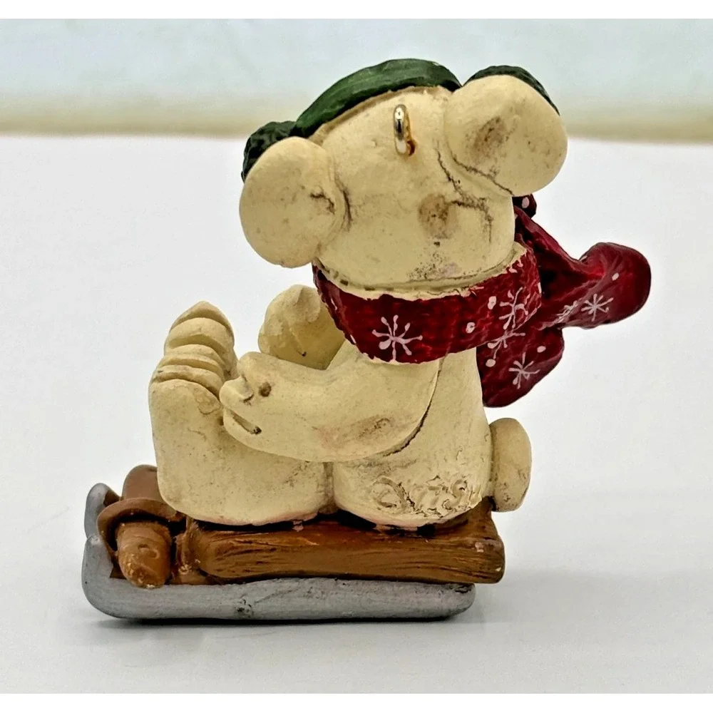 Suzi Skoglund Sledding Snowbear Hand-painted Resin Figure '97 Folk Art Christmas
